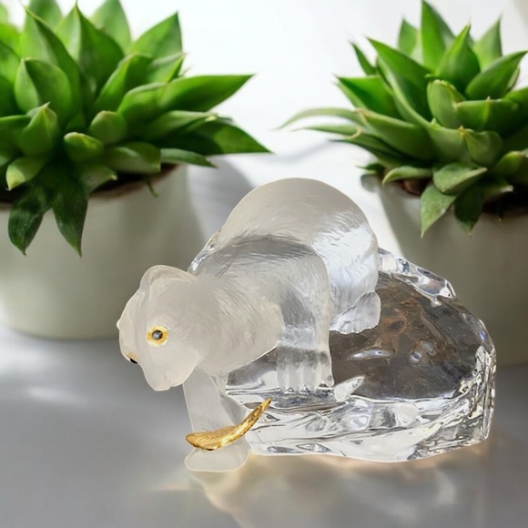 đ§¸FM Igor Carl FabergĂŠ Crystal Bear with 24k Gold Fish - Crystal Cape - Picture 8 of 16